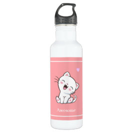 Cute Kitty Cat & Heart op Roze Waterfles