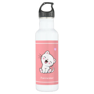 Cute Kitty Cat & Heart op Roze Waterfles