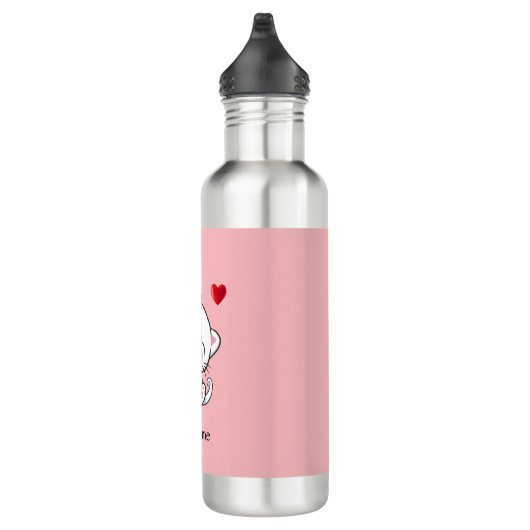 Cute Kitty Cat & Heart op Roze Waterfles (Rechts)