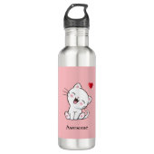 Cute Kitty Cat & Heart op Roze Waterfles (Voorkant)
