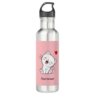 Cute Kitty Cat & Heart op Roze Waterfles