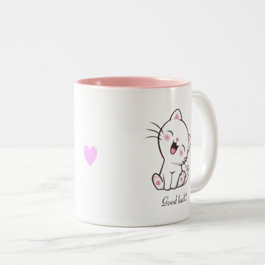 Cute Kitty Cat & Heart op White Tweekleurige Koffiemok (Voorkant rechts)