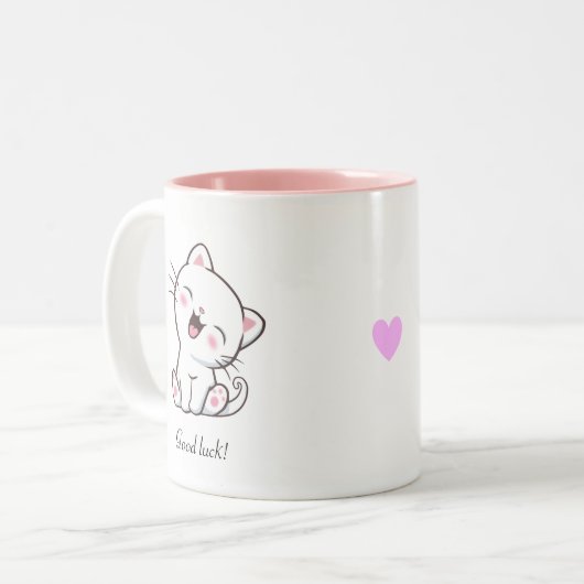 Cute Kitty Cat & Heart op White Tweekleurige Koffiemok (Voorkant links)