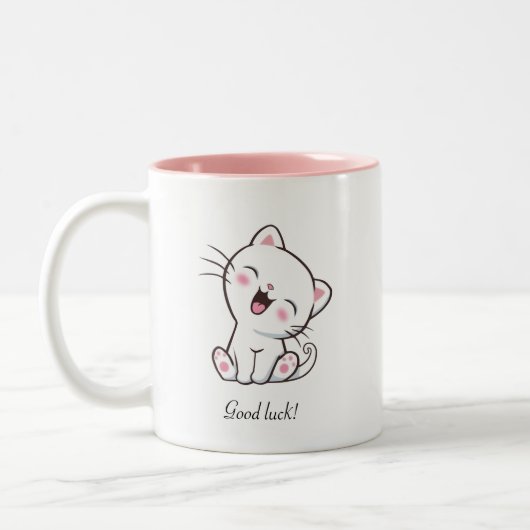 Cute Kitty Cat & Heart op White Tweekleurige Koffiemok (Links)