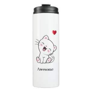 Cute Kitty Cat & Heart Thermal Tumbler Thermosbeker