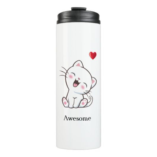 Cute Kitty Cat & Heart Thermal Tumbler Thermosbeker (Voorkant)