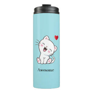 Cute Kitty Cat & Heart Thermal Tumbler Thermosbeker