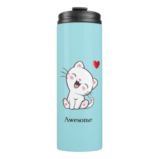 Cute Kitty Cat & Heart Thermal Tumbler Thermosbeker (Voorkant)