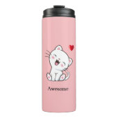 Cute Kitty Cat & Heart Thermal Tumbler Thermosbeker (Voorkant)