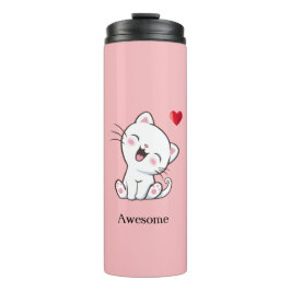 Cute Kitty Cat & Heart Thermal Tumbler Thermosbeker