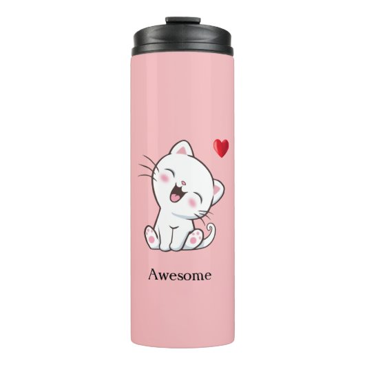Cute Kitty Cat & Heart Thermal Tumbler Thermosbeker (Voorkant)