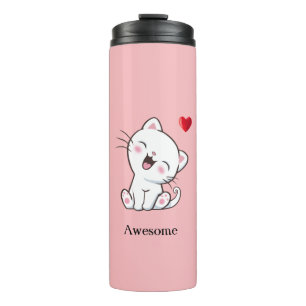 Cute Kitty Cat & Heart Thermische Tumbler Thermosbeker