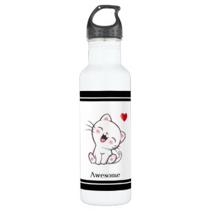 Cute Kitty Cat & Heart Waterfles