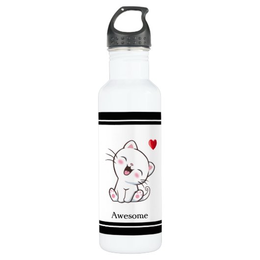Cute Kitty Cat & Heart Waterfles (Voorkant)