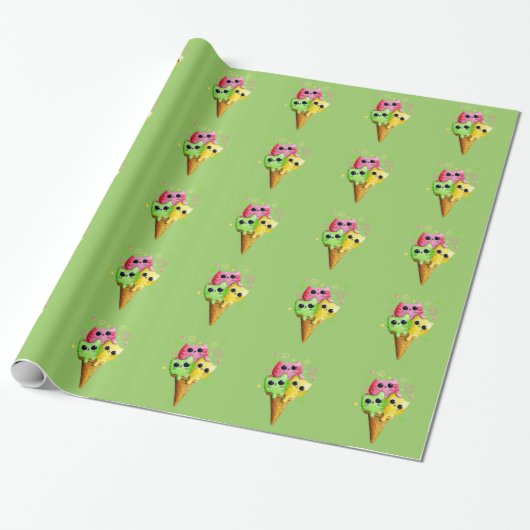 Cute Kitty Cat Ice Cream Cadeaupapier (Uitgerold)