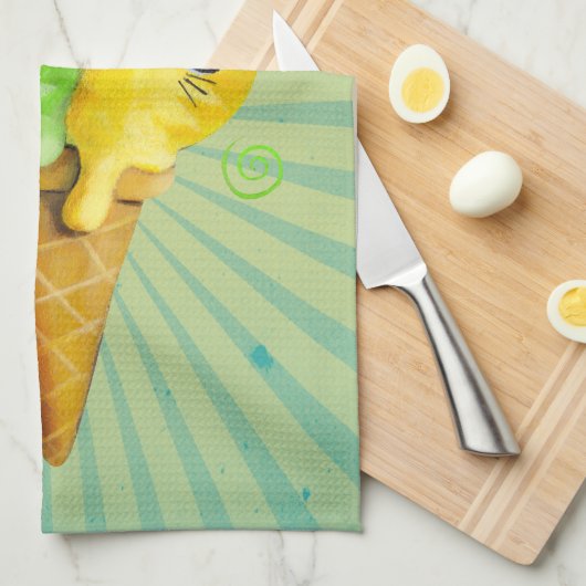 Cute Kitty Cat Ice Cream Theedoek (Quarter Fold)