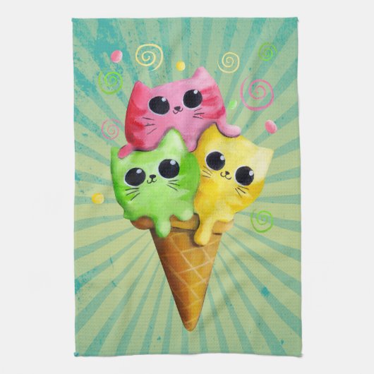 Cute Kitty Cat Ice Cream Theedoek (Verticaal)