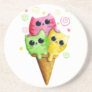 Cute Kitty Cat Ice Cream Zandsteen Onderzetter