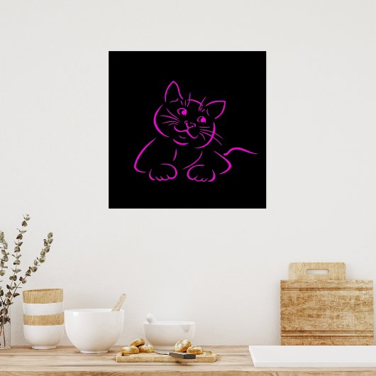 Cute Kitty Cat Illustratie Poster (Keuken)