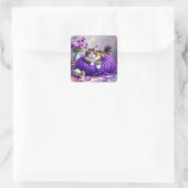 Cute Kitty Cat in Ball of Purple Yarn Vierkante Sticker (Tas)