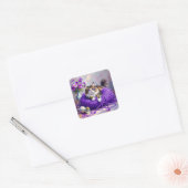 Cute Kitty Cat in Ball of Purple Yarn Vierkante Sticker (Envelop)