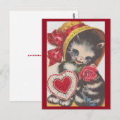Cute Kitty Cat in Bonnet Valentijn 1950 Briefkaart (Voorkant / Achterkant)