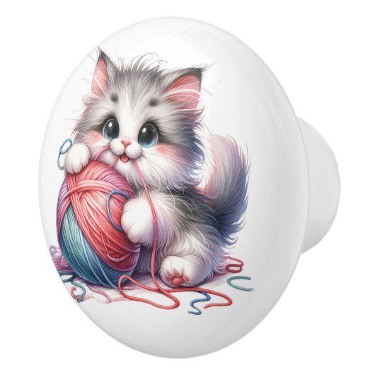 Cute Kitty Cat Keramische Knop (Rechts)