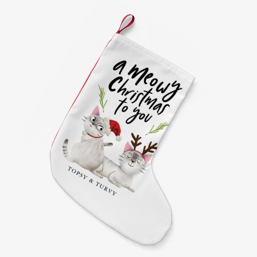 Cute Kitty Cat Meowy Kerstmis Kleine Kerstsok (Voorkant (Hangend))