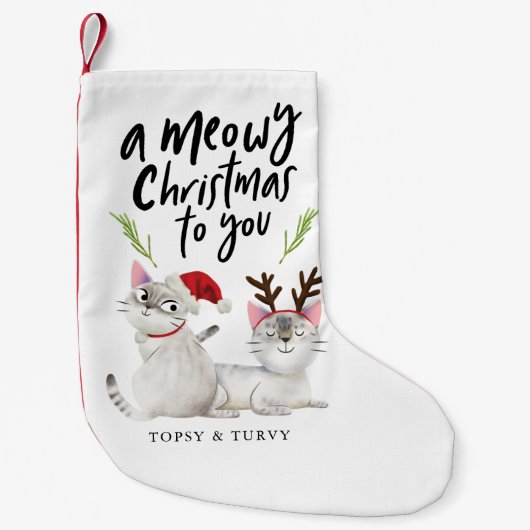 Cute Kitty Cat Meowy Kerstmis Kleine Kerstsok (Voorkant)