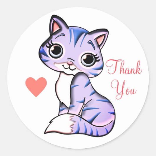 Cute kitty cat met hart Dank je wel Ronde Sticker (Voorkant)