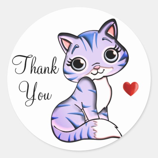 Cute kitty cat met hart Dank u Klassieke ronde Ronde Sticker (Voorkant)