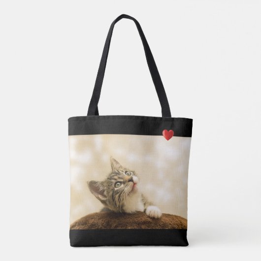 Cute Kitty Cat met hart op zwart Tote Bag (Achterkant)