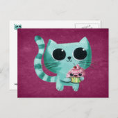 Cute Kitty Cat met Kawaii Cupcake Briefkaart (Voorkant / Achterkant)