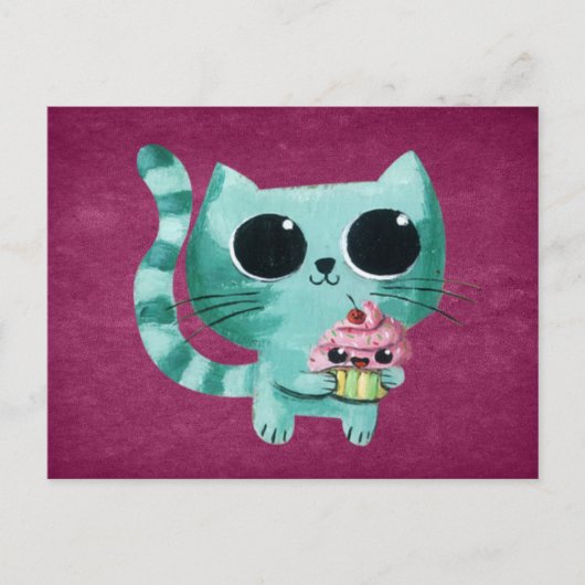 Cute Kitty Cat met Kawaii Cupcake Briefkaart (Voorkant)