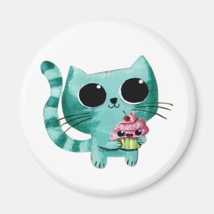 Cute Kitty Cat met Kawaii Cupcake Magneet