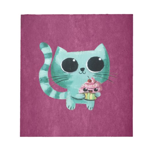 Cute Kitty Cat met Kawaii Cupcake Notitieblok (Voorkant)