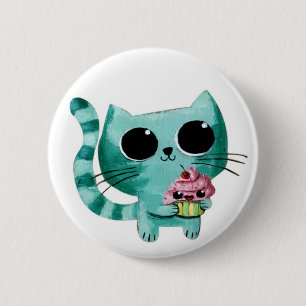 Cute Kitty Cat met Kawaii Cupcake Ronde Button 5,7 Cm