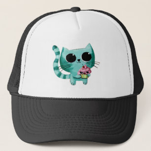 Cute Kitty Cat met Kawaii Cupcake Trucker Pet