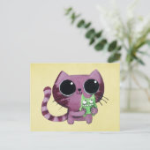 Cute Kitty Cat met Little Green Monster Briefkaart (Staand voorkant)