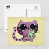 Cute Kitty Cat met Little Green Monster Briefkaart (Voorkant / Achterkant)