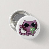 Cute Kitty Cat met Little Green Monster Ronde Button 3,2 Cm (Voorkant /achterkant)