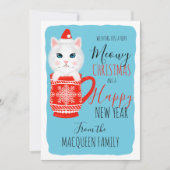 Cute Kitty Cat Mok Meowy KerstHappy Nieuwjaar Feestdagenkaart (Voorkant)