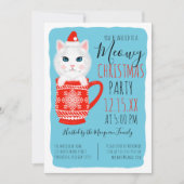 Cute Kitty Cat Mok Meowy Kerstparty Kaart (Voorkant)