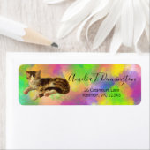 Cute  Kitty Cat Nap Abstracte regenboogkunst Etiket (Insitu)