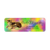 Cute Kitty Cat Nap Abstracte regenboogkunst Etiket (Voorkant)