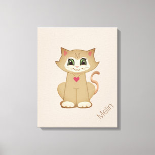 Cute Kitty Cat op Beige Canvas Afdruk