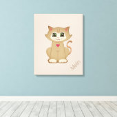 Cute Kitty Cat op Beige Canvas Afdruk (Insitu (Houten vloer))