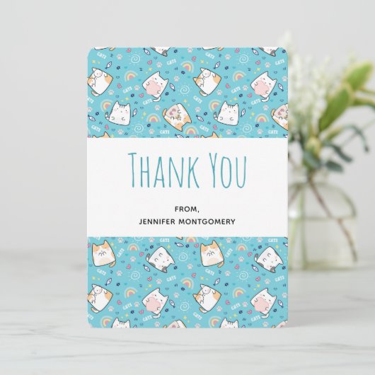 Cute Kitty Cat Pattern Fantastisch Hartelijk dank Bedankkaart (Staand voorkant)