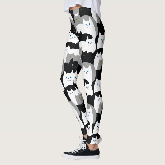 Cute Kitty Cat Pattern in Black, White en Grey Le Leggings (Links)