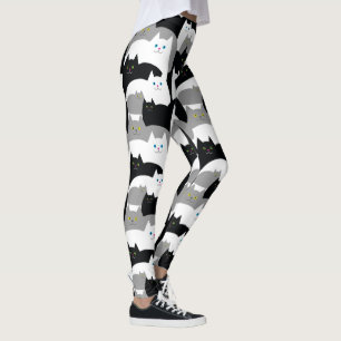 Cute Kitty Cat Pattern in Black, White en Grey Le Leggings